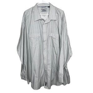 Rough Stock Mens 3XL Pearl Snap Shirt White Blue Green Printed Western Rodeo